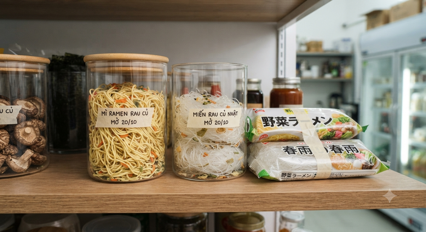 Bảo quản mì ramen rau củ và miến rau củ Nhật Bản đã mở gói