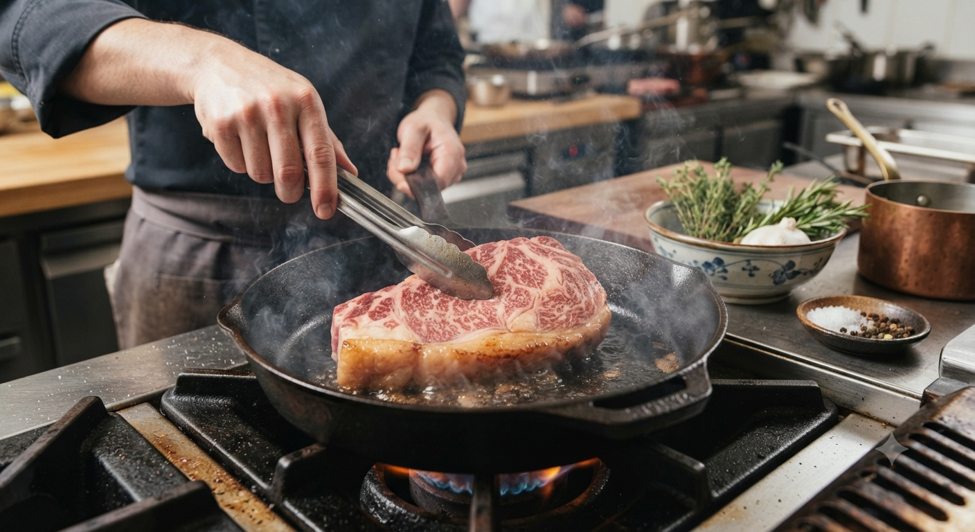Bối cảnh cần thiết khi chế biến thăn ngoại Wagyu có viền mỡ dày