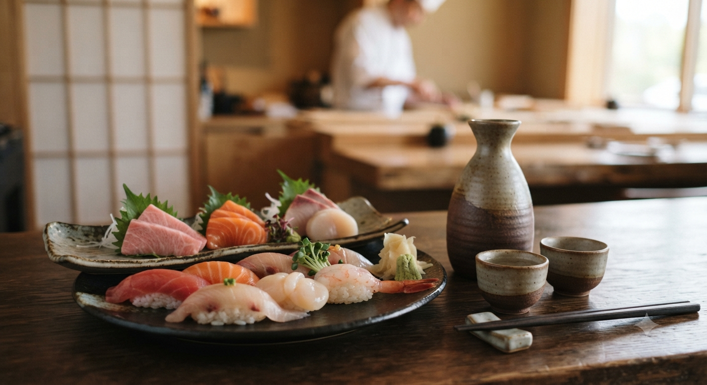 Kết hợp Sake thanh nhẹ với sushi và sashimi tinh tế